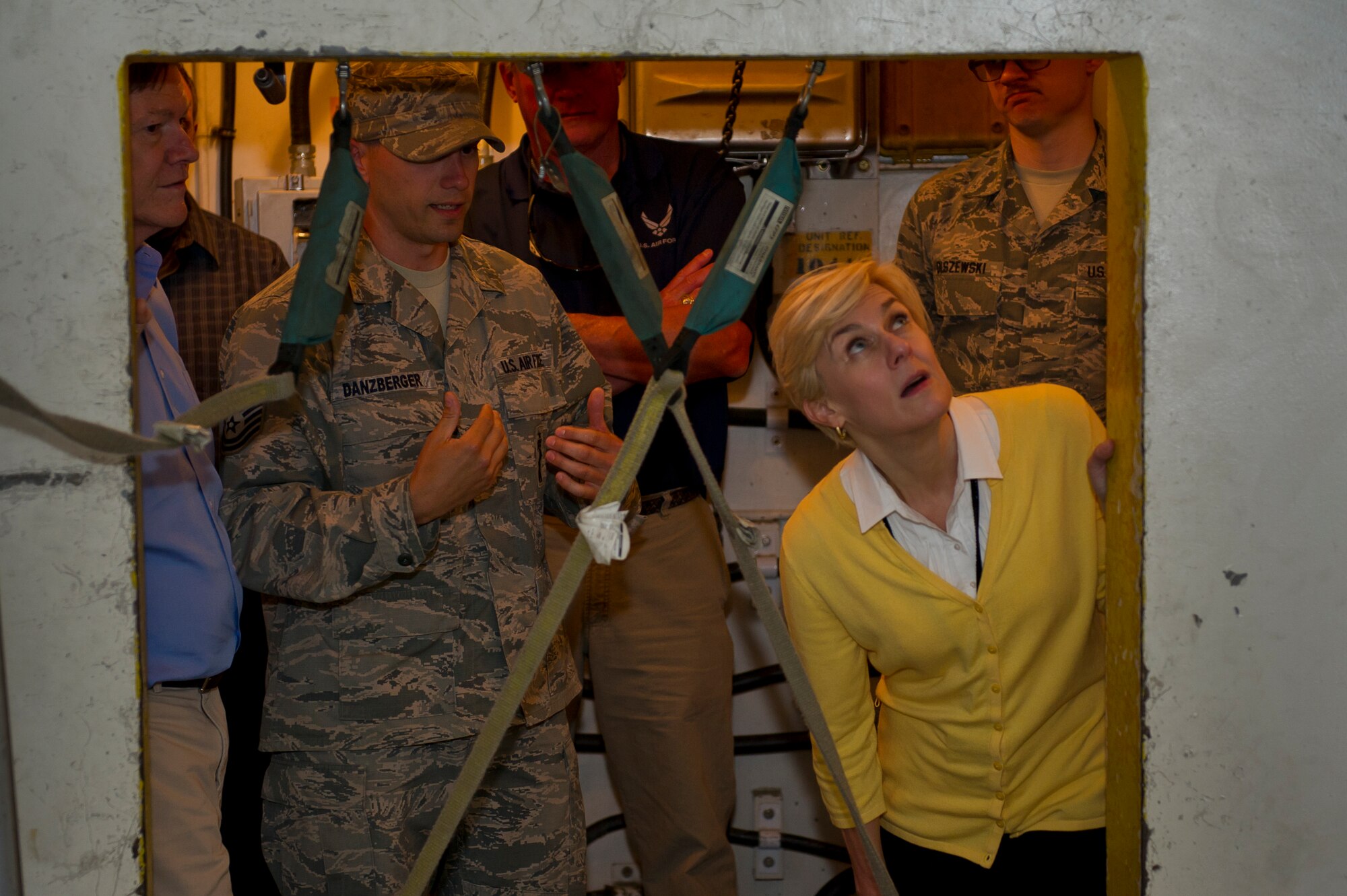 Ms. Anita E. Friedt, principal deputy assistant secretary for nuclear and strategic policy, toured Minot Air Force Base N.D., as part of a treaty compliance visit, June 17, 2015. While at Minot, Friedt visited with Col. Jason Armagost, 5th Bomb Wing commander and Col. Michael Lutton, 91st Missile Wing commander to gain an understanding of how the 5th BW and 91st MW support the inspection provisions of the new START Treaty between the U.S. and Russia. Also, Friedt went on a tour of the Uniform One Missile Training Facility. (U.S. Air Force photos/Stephanie Morris)