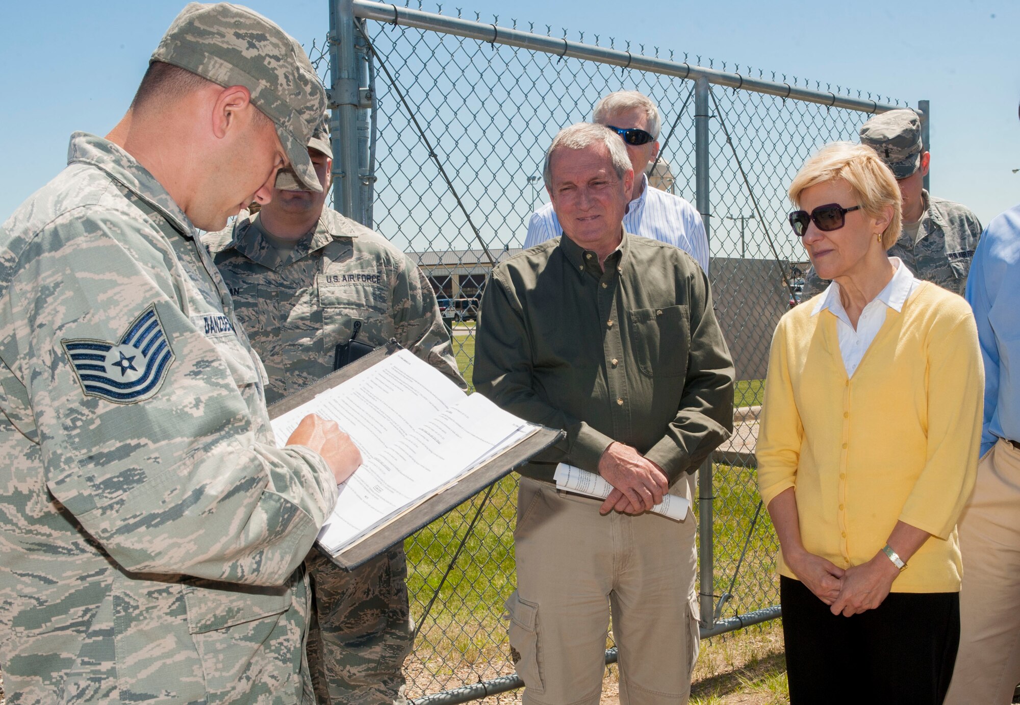 Ms. Anita E. Friedt, principal deputy assistant secretary for nuclear and strategic policy, toured Minot Air Force Base N.D., as part of a treaty compliance visit, June 17, 2015. While at Minot, Friedt visited with Col. Jason Armagost, 5th Bomb Wing commander and Col. Michael Lutton, 91st Missile Wing commander to gain an understanding of how the 5th BW and 91st MW support the inspection provisions of the new START Treaty between the U.S. and Russia. Also, Friedt went on a tour of the Uniform One Missile Training Facility. (U.S. Air Force photos/Stephanie Morris)