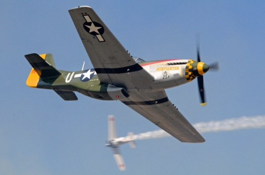 A P-51 Mustang is among numerous vintage warbirds scheduled to fill the skies above Ellsworth Air Force Base, S.D., for its airshow and open house Aug. 15 and 16, 2015. Other vintage warbirds set to perform include a MiG-17, C-45 Expediter, T-33 Shooting Star, T-28 Trojan and T-2 Buckeye. (Courtesy photo provided by the Commemorative Air Force)