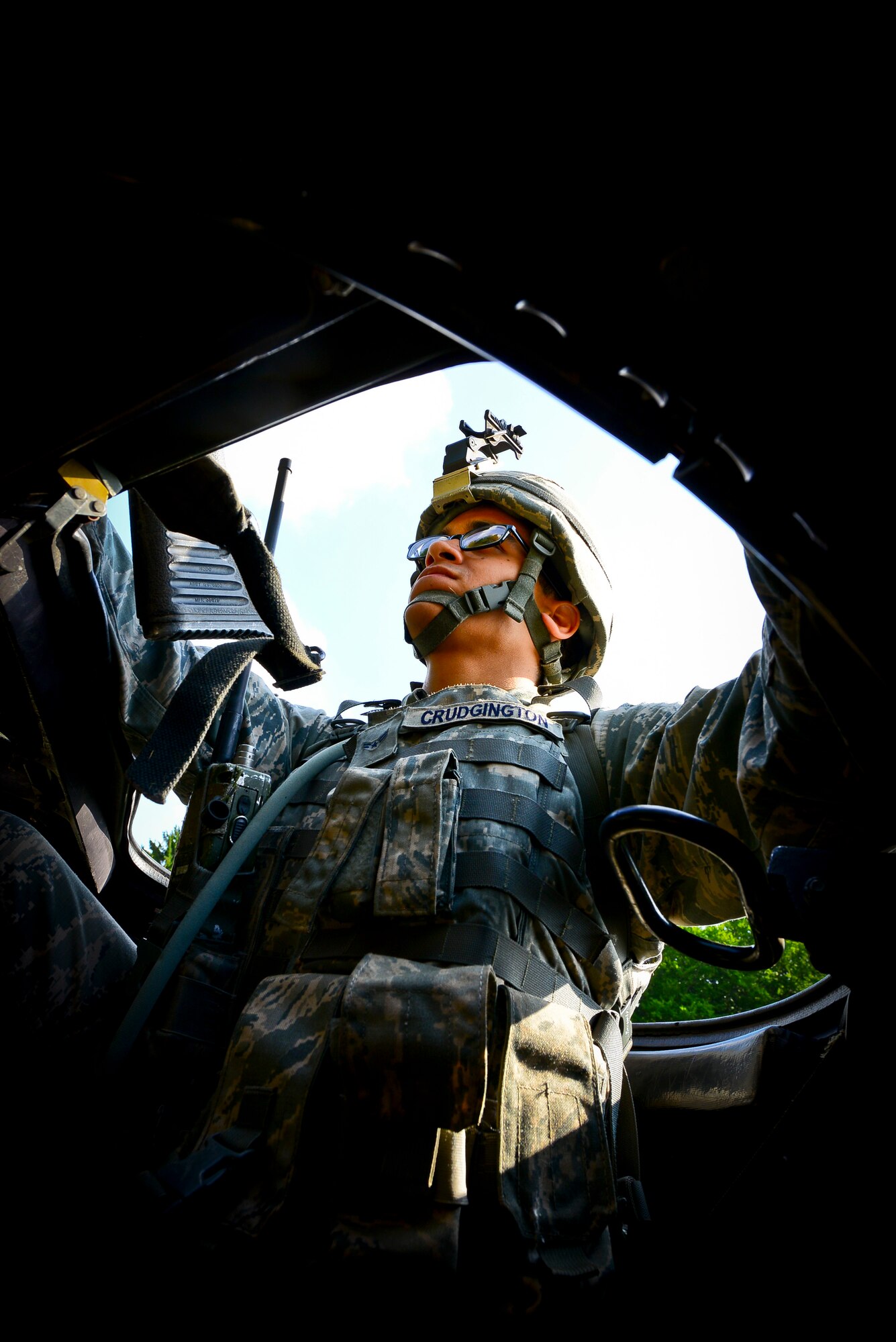 Airman 1st Class Nigel Cruddington, 100th Security Forces Squadron journeyman, provides heavy weapon support on Baumholder, Germany, June 15, 2015.  Heavy gunners are responsible for providing weapon support and security for the team.  (U.S. Air Force Photo/Tech. Sgt. Daylena S. Ricks)