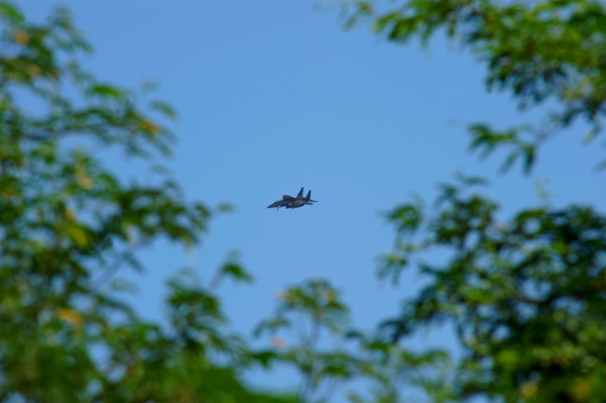 An F-15E Strike Eagles from the 334th Fighter Squadron, Seymour Johnson Air Force Base, N.C., circles before landing at Davis-Monthan AFB, Ariz., June 22, 2015. Fourteen F-15E Strike Eagles from Seymour Johnson AFB trained with F-35A Lightning IIs, F-16 Fighting Falcons and A-10 Thunderbolt IIs throughout southern Arizona’s military operating areas.  (U.S. Air Force photo by Airman 1st Class Chris Massey/Released)