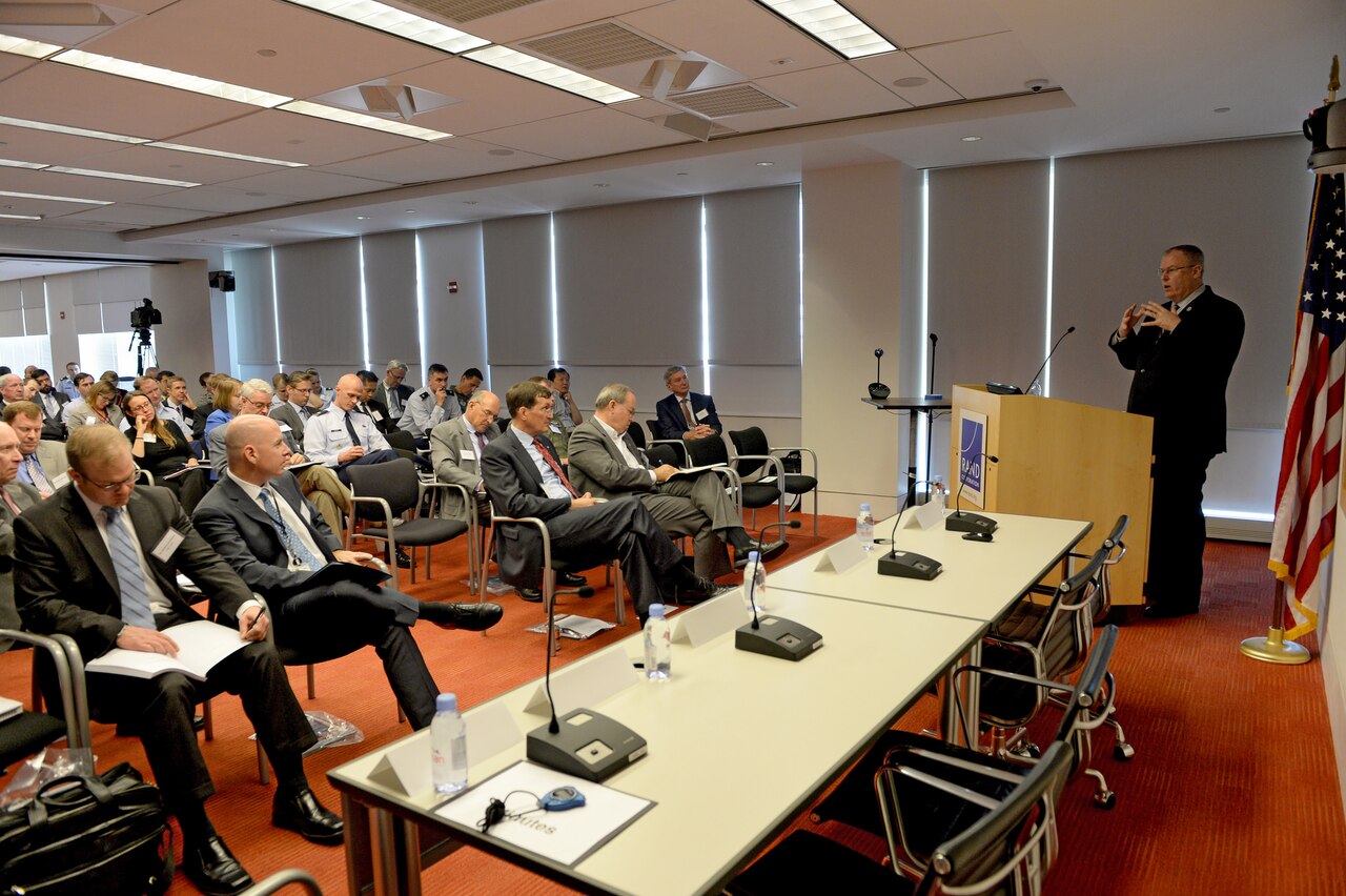 Deputy Defense Secretary Bob Work gives the keynote address during the inaugural China Aerospace Studies Institute conference in Arlington, Va., June 22, 2015. The Air Force and the Rand Corp. co-sponsored the event, which focused on assessing Chinese aerospace training and operational competence. DoD photo by Army Sgt. 1st Class Clydell Kinchen