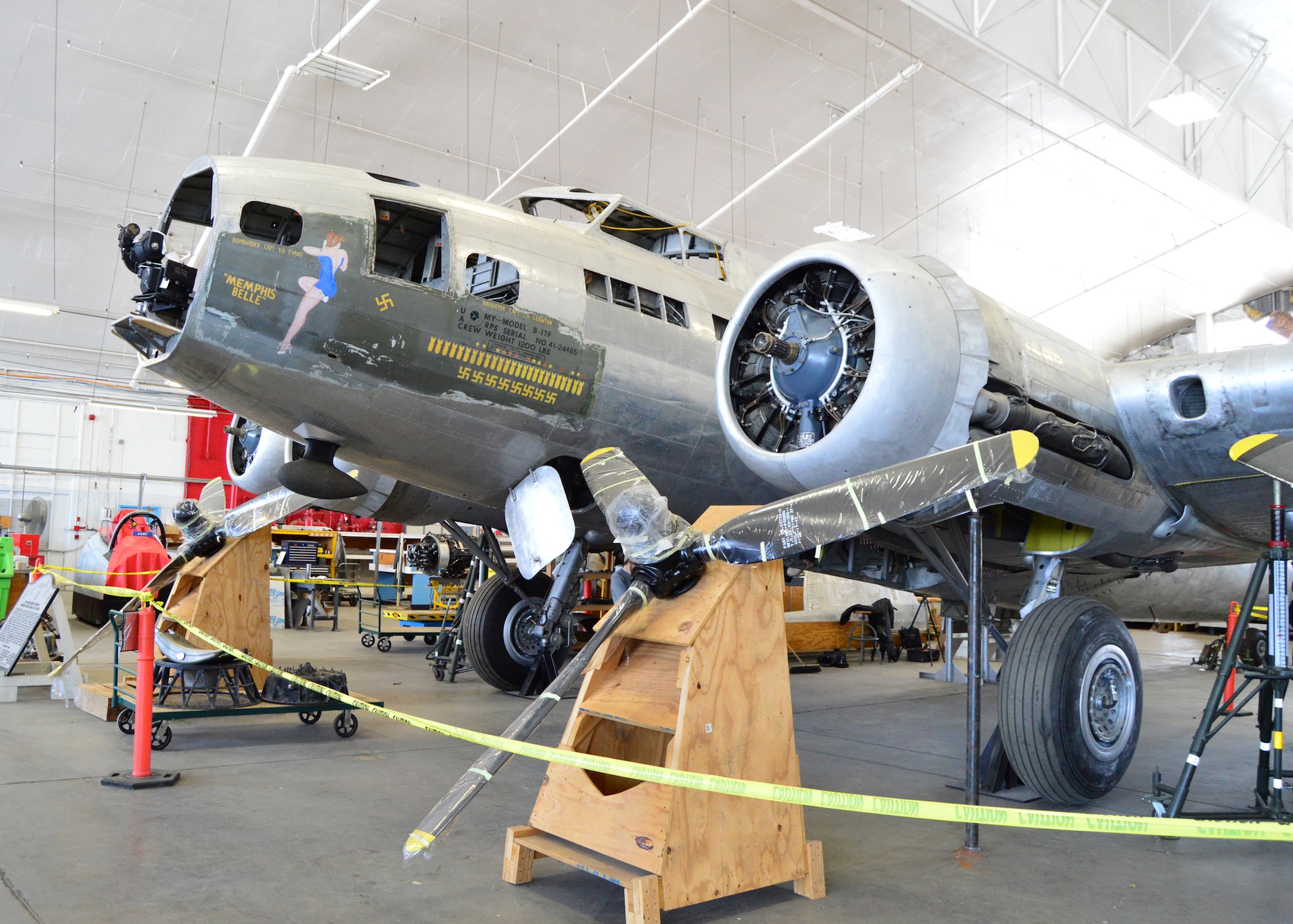 DAYTON, Ohio (06/2015) -- The B-17F "Memphis Belle" in the restoration hangar at the National Museum of the United States Air Force. (U.S. Air Force photo)