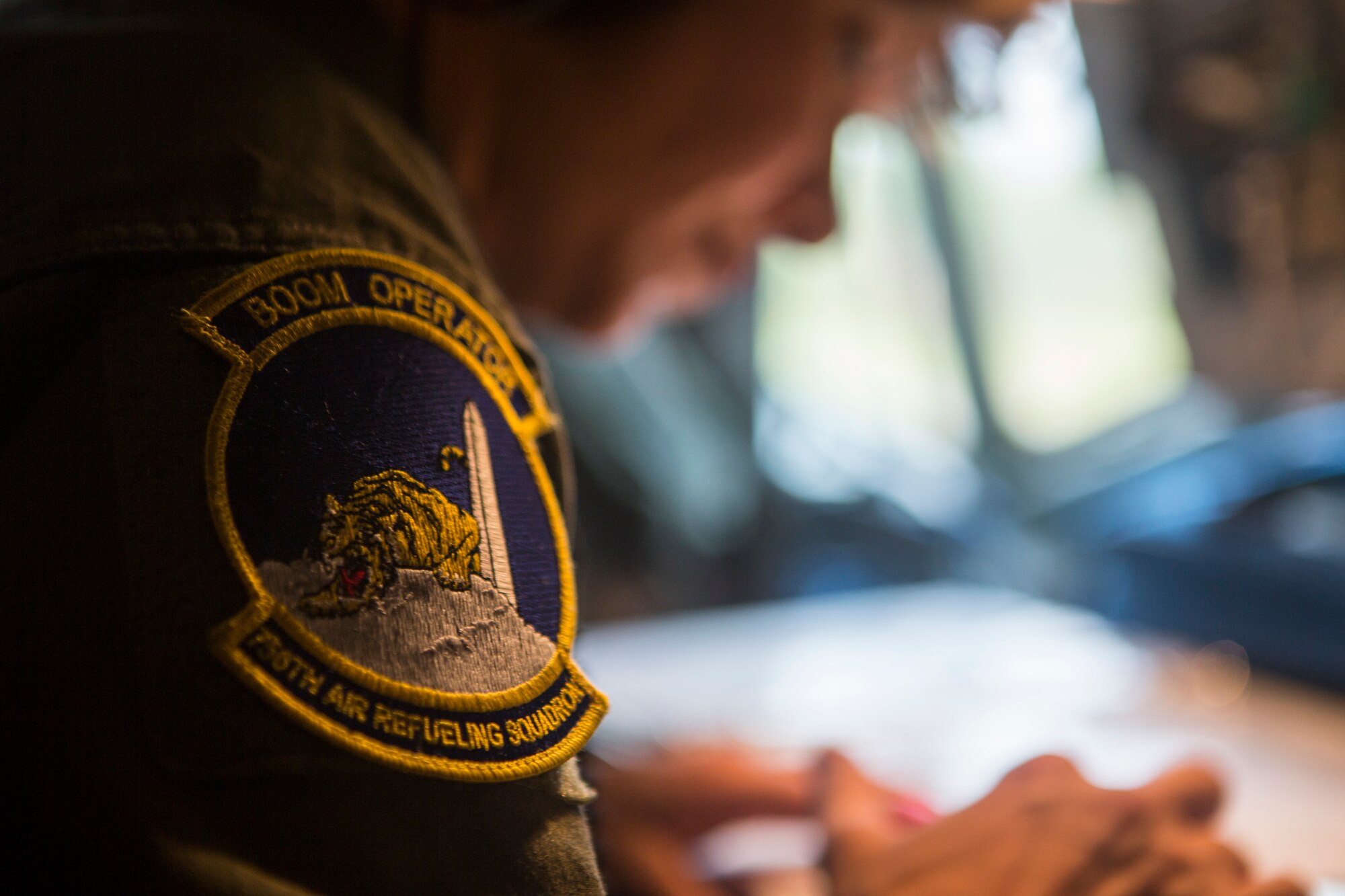 U.S. Air Force Tech Sgt. Erica Knight, 459th Air Refueling Wing, Andrews Air Force Base, Md., Air Force Reserve, aerial refueling technician, conducts preflight procedures prior to an aerial refueling mission, June 22, 2015, at Eielson Air Force Base, Alaska during Exercise Northern Edge 15. Northern Edge is Alaska’s premier joint training exercise designed to practice operations, techniques and procedures as well as enhance interoperability among the services. Thousands of Airmen, Soldiers, Sailors, Marines and Coast Guardsmen from active duty, reserve and National Guard units are involved. (U.S. Marine Corps photo by Staff Sgt. Jeffrey D. Anderson/Released)