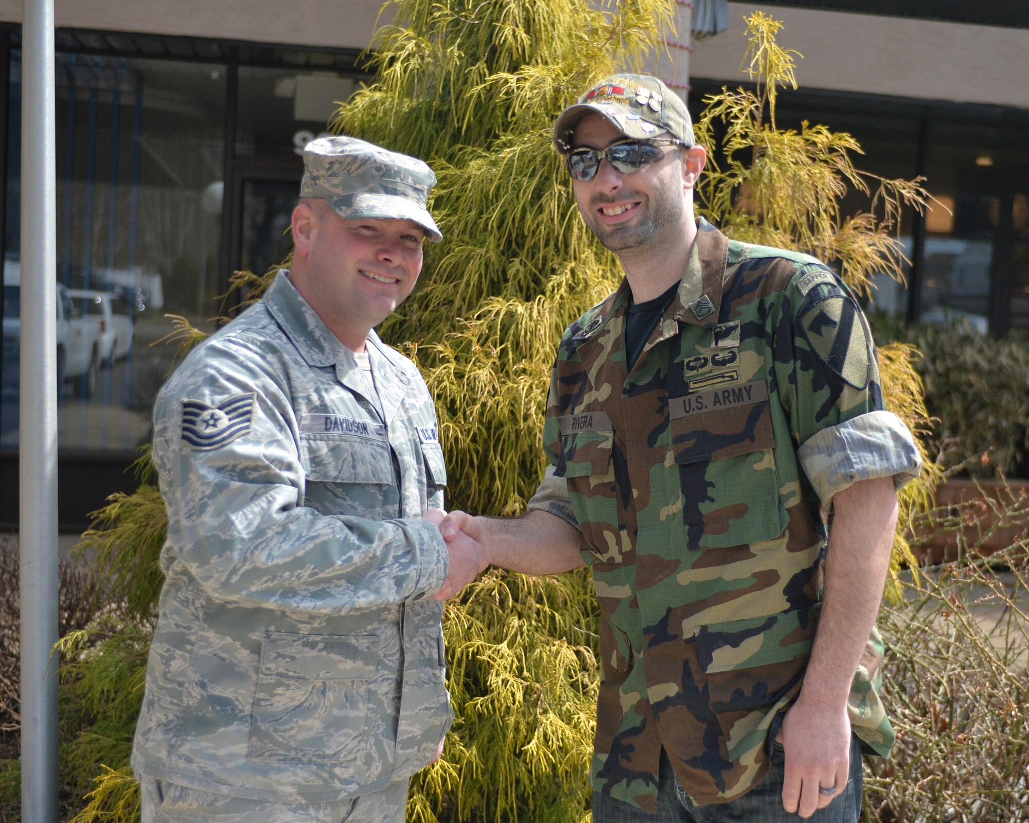 WESTHAMPTON BEACH, New York – Technical Sgt. Matthew Davidson, 106th Rescue Wing and Army veteran Sgt. Vincent Rivera meet for the first time since Davidson saved Sgt. Rivera from the side of a highway. Friday, March 27th 0545, Rivera was sleepwalking and was found on the ground by Technical Sgt. Matthew Davidson along the side of Sunrise Highway, Route 27 on Long Island, New York. 
