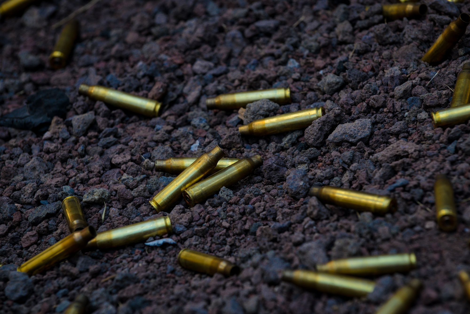 Rounds are scattered on the ground after live-fire, stress-fire training June 17, 2015 on Baumholder, Germany.  The exercise was a part of Creek Defender’s Base Security Operations course. Before deploying, security forces members from across U.S. Air Forces in Europe and Air Forces Africa are required to complete 24 core tasks.  (U.S. Air Force photo/Senior Airman Nicole Sikorski)