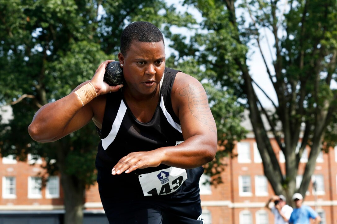 U.S. Army veteran Sgt. Monica Southhall competes in the shot put event during the 2015