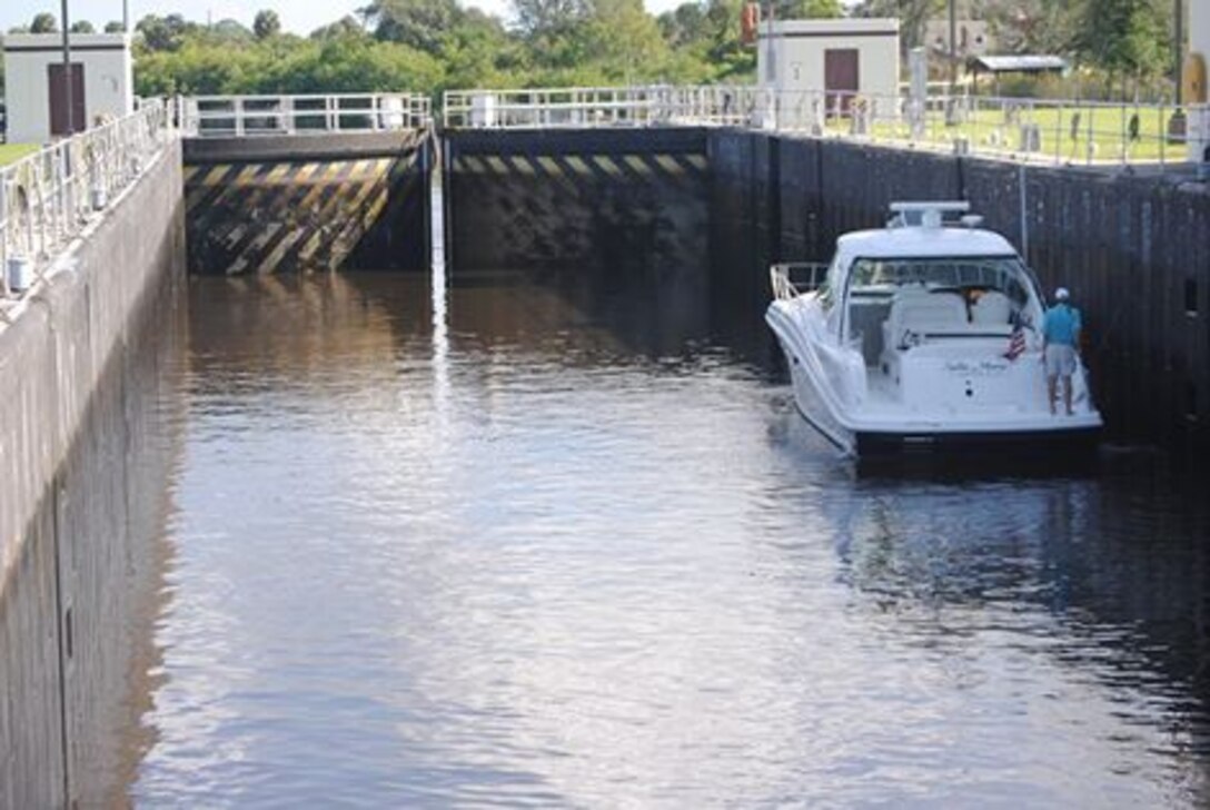 Vessel locking through St. Lucie Lock near Stuart, Florida