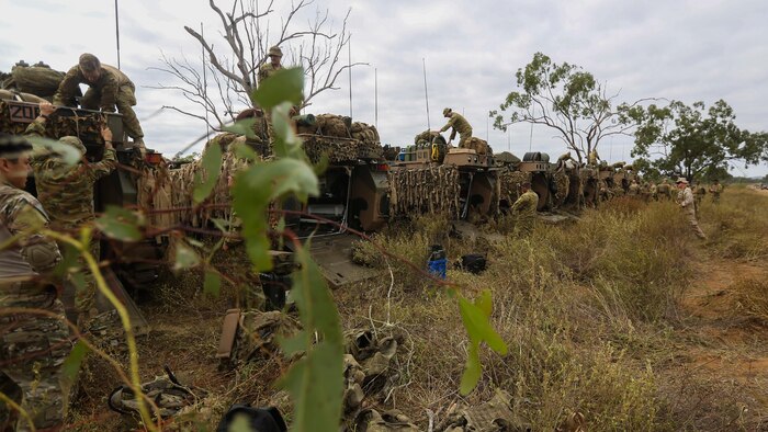 Marines with Company C, 1st Battalion, 4th Marine Regiment, Marine Rotational Force – Darwin, commence Exercise Southern Jackaroo with soldiers with Company A, 3rd Battalion, The Royal Australian Regiment, Australian Army, Australian Defence Force, May 3 at Townsville Field Training Area, Queensland, Australia. SJ15 is a bilateral training exercise between soldiers from Company A, 3RAR, and the Marines with MRF-D. The rotational deployment of U.S. Marines in Australia affords an unprecedented combined training opportunity with their Australian allies and improves interoperability between the two forces. 