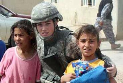 On April 4 members of A Company and Headquarters Company, 141st MI Bn., coordinating with C Battery, 2-11th Field Artillery stationed at Joint Base Balad, Iraq, conducted a humanitarian mission with the local Shehabi Iraqi Police Department.