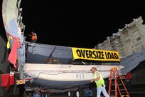 A C-17 Globemaster II fuselage began its journey from the 502nd Trainer Development Squadron at Joint Base San Antonio-Randolph June 23, 2015.  Since its arrival via flatbed truck in 2011, the fuselage was transformed into the Air Force’s first fully functioning aeromedical evacuation trainer.  The C-17 will be used to train more than 1,300 flight nurses, aeromedical technicians, critical care physicians, intensive care nurses, respiratory nurses and flight surgeons annually at the U.S. Air Force School of Aerospace Medicine at Wright Patterson Air Force Base, Ohio. The fuselage is the last piece to be delivered and its trek will take about 10 days and then reassembly begins.


