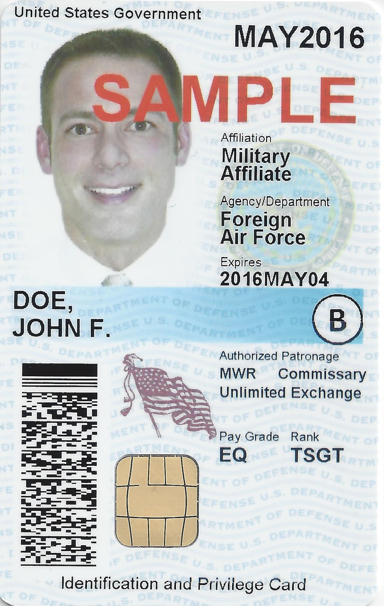 New Common Access Cards will aid security officials who are visually color impaired by adding encircled letters “W” for military and civilian employees, “G” for contractors and “B” for foreign nationals. (Courtesy image)  