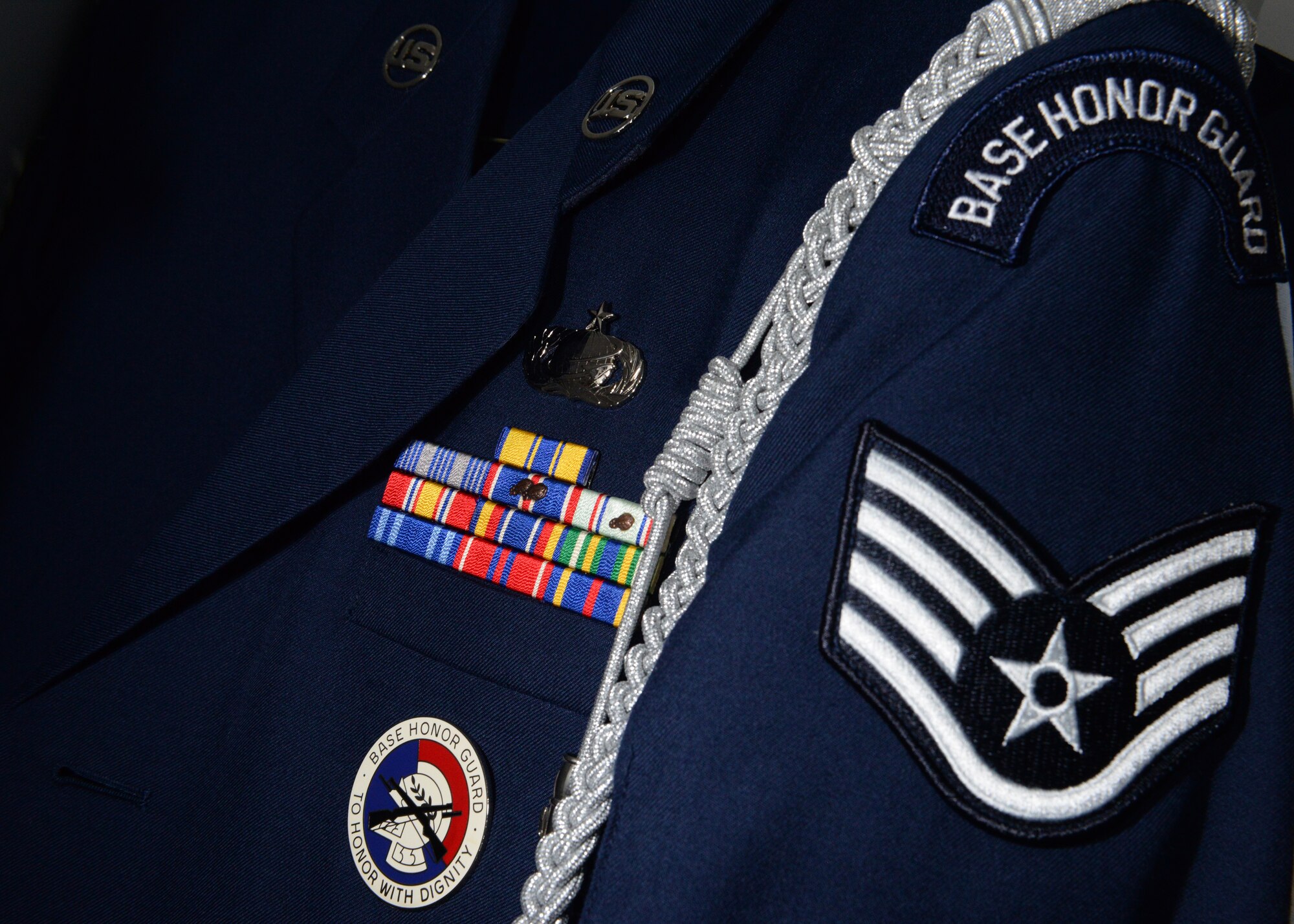 Andersen Blue Knights Honor Guard members train every Wednesday, at Andersen Air Force Base, Guam to perfect their abilities to perform during ceremonies. Their details a firing party sequence, funerals for service members and the presentation of colors. (U.S. Air Force photo by Senior Airman Amanda Morris/Released)