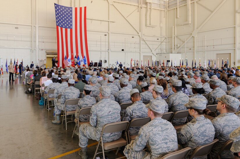 Hundreds of military members, community leaders and family members attended the Joint Base McGuire-Dix-Lakehurst and 87th Air Base Wing change of command ceremony held June 25, 2015 at JB MDL, N.J. The ceremony marked the formal passing of the reins from Col. James C. Hodges to Col. Frederick D. Thaden. (U.S. Air Force photo by Robert Williard)