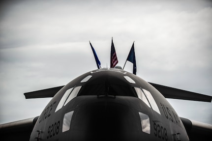 A C-17 Globemaster III is displayed during an inactivation ceremony for the 17th Airlift Squadron, June 25, 2015, at Joint Base Charleston, S.C. As part of the President’s Defense Budget for FY15, one of Charleston’s four active-duty C-17 flying squadron inactivated. The 17th AS was reactivated July 14, 1993 and was the first operational C-17 squadron. (U.S. Air Force photo/Senior Airman Jared Trimarchi) 