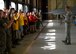 Tech. Sgt. Bo Ellefson, 114th Fighter Wing recruiter, engages a group of students from Lincoln High School Marine Corps JROTC 2015 Drill Camp during a base tour at Joe Foss Field, June 25, 2015. More than 40 students toured the 114th FW and were briefed about the many roles and specialized fields that make up the South Dakota Air National Guard. (National Guard photo by Staff Sgt. Luke Olson/Released)