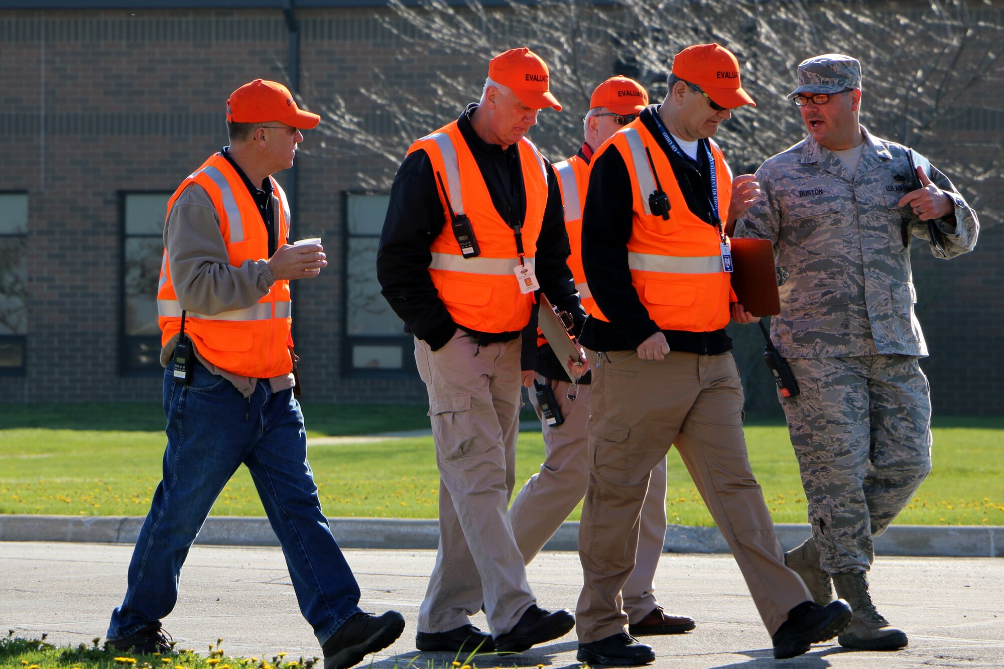 Airmen of the Ohio Air National Guard work with the Richland County Emergency Management Agency (EMA) during an exercise at the 179th Airlift Wing, Mansfield, OH, April 29, 2015. The county-wide hazardous material response exercise evaluates coordination of law enforcement, fire departments and emergency service agencies from the local area working together in a joint scenario. (U.S. Air National Guard Photo by Tech. Sgt. Joe Harwood\Released)