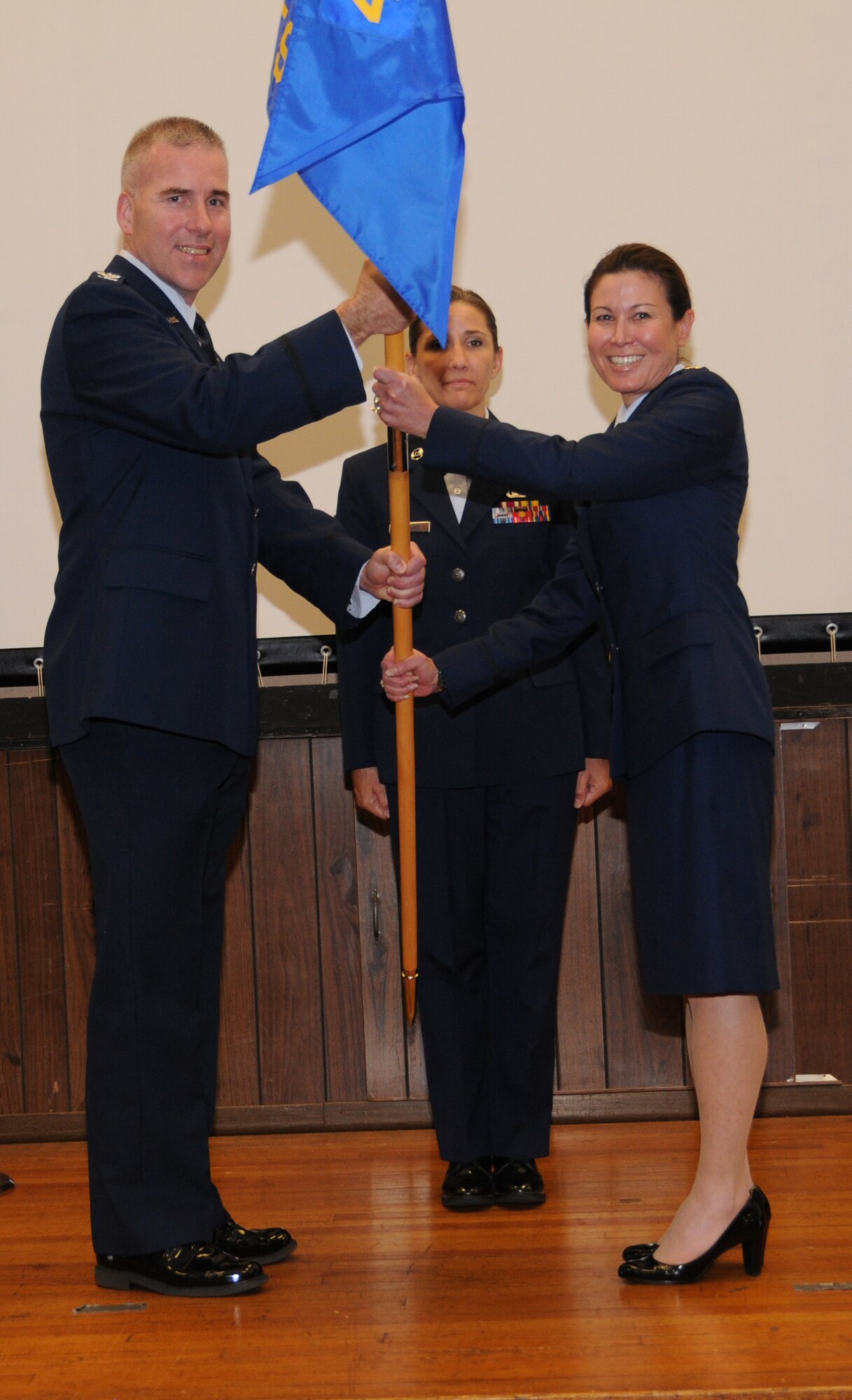 Major Katherina Donovan recently took command of the 459th Force Support Squadron in an assumption of command ceremony held June 7, 2015. She received command from the Mission Support Group Commander Col. Roger Stoeckmann. Maj. Donovan comes to this command position from her previous position as Chief, Military Personnel Section, 459th Force Support Squadron. Prior to that, she was the Executive Officer to the Director of Strategic Planning at the Pentagon.
