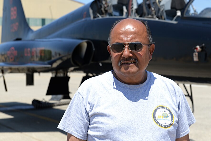 Bob Leon, 9th Maintenance Squadron T-38 Talon technician, poses for a photo June 24, 2015, on the flightline at Beale Air Force Base, California. (U.S. Air Force photo by Airman 1st Class Ramon A. Adelan)