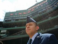 Senior Airman Michael A. Mejia, 66th Comptroller Squadron accounting technician, participates in on-field activities at Fenway Park in Boston June 25 as part of the Boston Red Sox Tickets for Troops program. Tickets for Troops provides fans and season ticket holders the opportunity to donate tickets to the armed forces. Approximately 1,000 tickets were donated to military bases in Massachusetts and Rhode Island. (U.S. Air Force photo by Mark Herlihy)