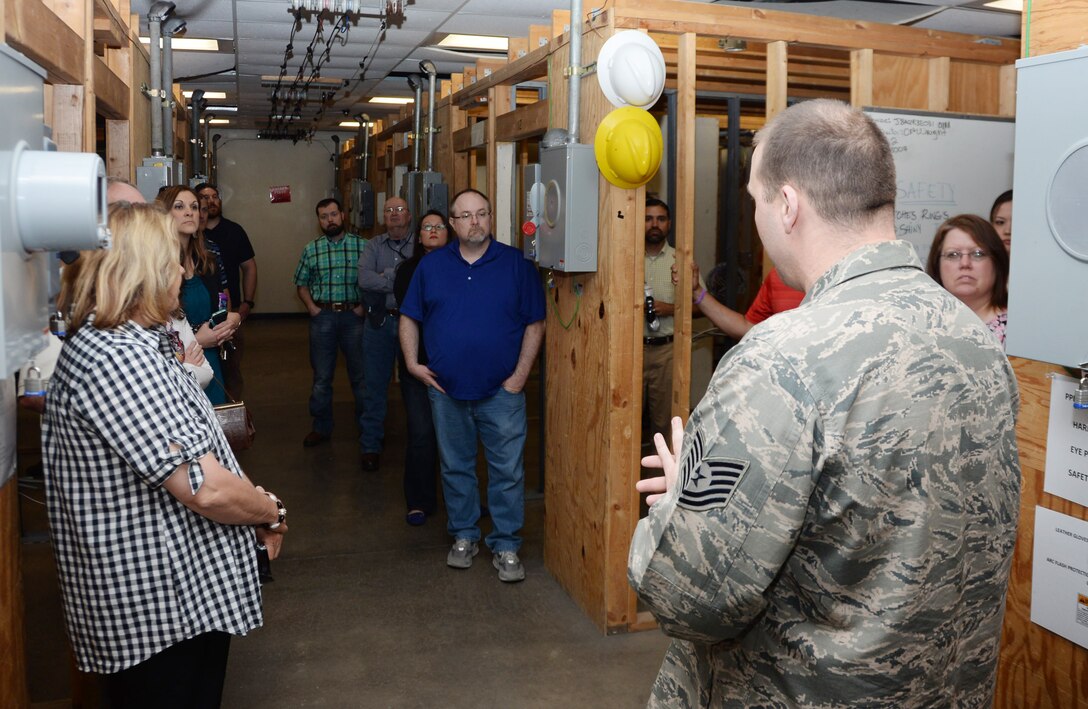 Civilian Mentoring Connection tours different squadrons and organizations on Sheppard Air Force Base, Texas, April 7, 2015, that employ civilians while also featuring a briefing covering a topic relevant to civilians presented by a senior civilian from that organization.
The 82nd Training Wing Civilian Mentoring Program continues to provide career development opportunities for Sheppard civilians by developing partnerships among personnel to share experiences and expertise to facilitate growth and development. (U.S. Air Force photo/Senior Airman Robert L. McIlrath)