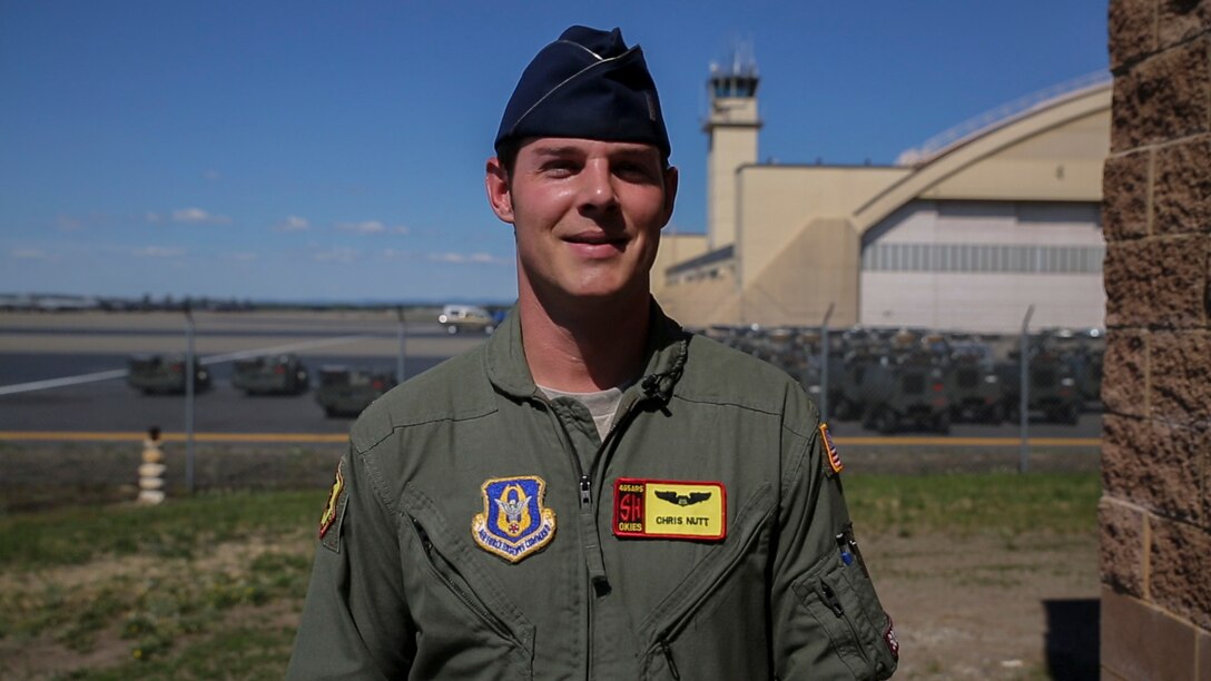 U.S. Air Force 1st Lt. Chris A. Nutt, a Norman, Oklahoma, native, currently a KC-135 Stratotanker pilot with the 465th Air Refueling Squadron, participates in Exercise Northern Edge 2015, June 18, 2015. Northern Edge 2015 is Alaska’s premier joint training exercise designed to practice operations, tactics, techniques and procedures as well as enhance interoperability among the services. Thousands of Airmen, Soldiers, Sailors, Marines and Coast Guardsmen from active duty, reserve and National Guard units, including Nutt’s unit, the 507th Air Refueling Wing out of Tinker Air Force Base, Oklahoma, are involved. (U.S. Marine Corps photo by Cpl. Thor J. Larson/Released)