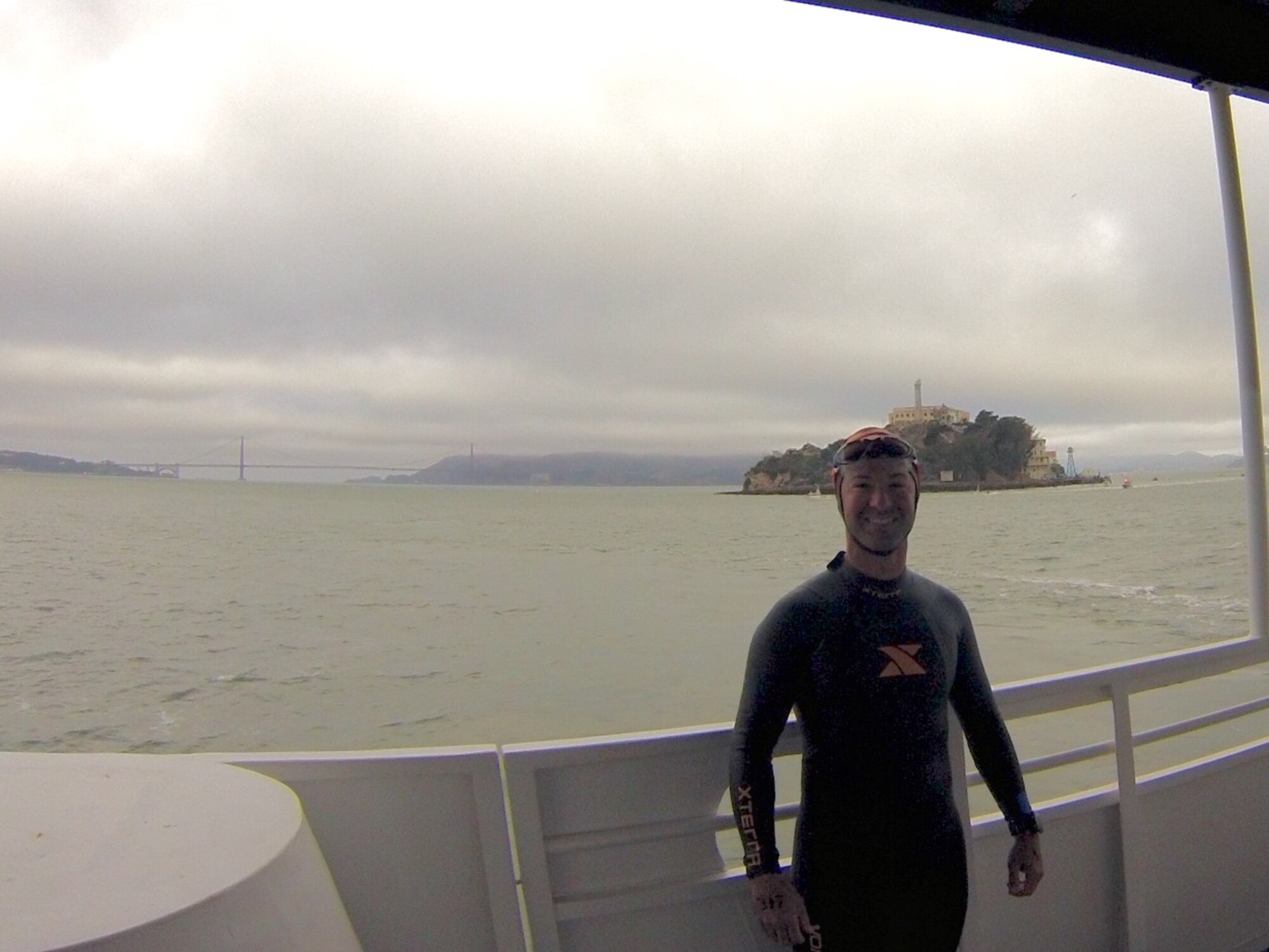 Master Sgt. Mujica, 60th Maintenance Group NCO in charge product improvement, participated June 21 in the Alcatraz Challenge in San Francisco, Calif. The Alcatraz Challenge consists of a 1.5-mile swim followed by a 7-mile run. (Courtesy photo)