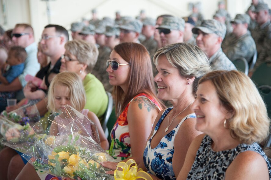 Members of the audience laugh during the 23d Maintenance Group change of command ceremony June 25, 2015, at Moody Air Force Base, Ga.  The 23 MXG welcomed it’s new commander, U.S. Air Force Col. Shane Barrett, who took command from Col. Jeffrey Decker.  (U.S. Air Force photo by Andrea Jenkins/Released)


