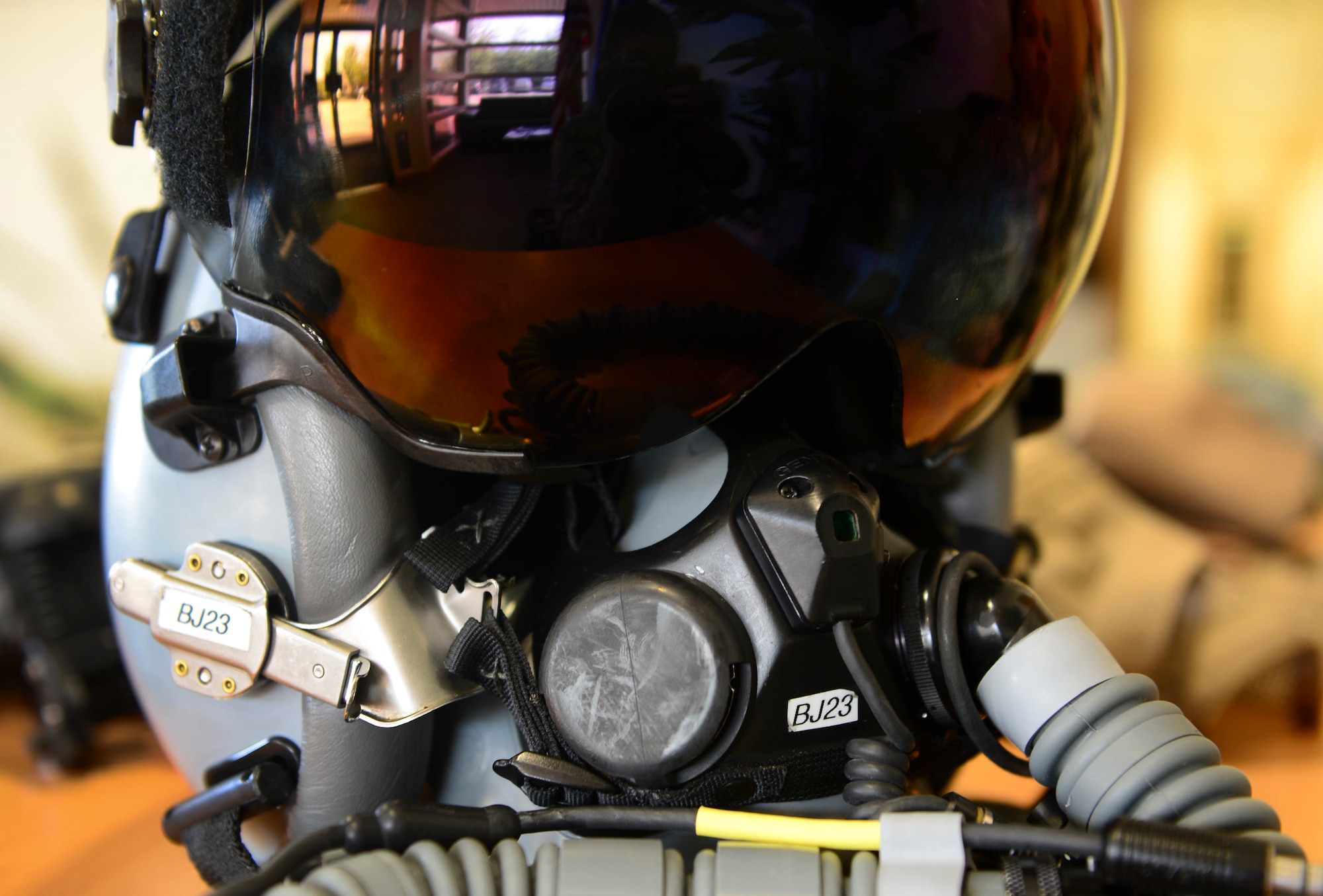 Aircrew flight equipment was on display for participants to try on during an event at the Boeing F-15 Mission Training Centers, June 18, 2015. The event gave participants the hands-on fighter pilot experience.  (U.S. Air Force photo by Senior Airman Dawn M. Weber/Released)