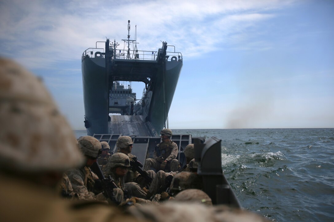 U.S. Marines from 1st Battalion, 6th Marine Regiment join an international Corps of Marines from Sweden, Finland, and the U.K. to conduct amphibious assaults on a beachhead in Ravlunda, Sweden, for local media outlets during BALTOPS 2015, June 11-13. The amphibious forces are part of 17 NATO Allies and partner nations that are integrated in air, land, and sea operations to improve their combined-force capability to work together and to respond to threats in the Baltic region.