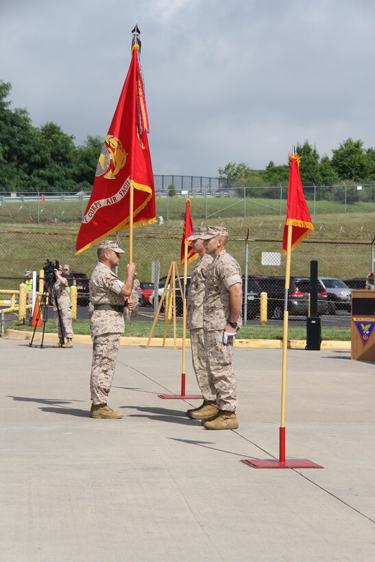 Lt. Col. Vincent Ciuccoli hands over MCAF command to Lt. Col. William Pacatte, June 18, Marine Corps Base Quantico.