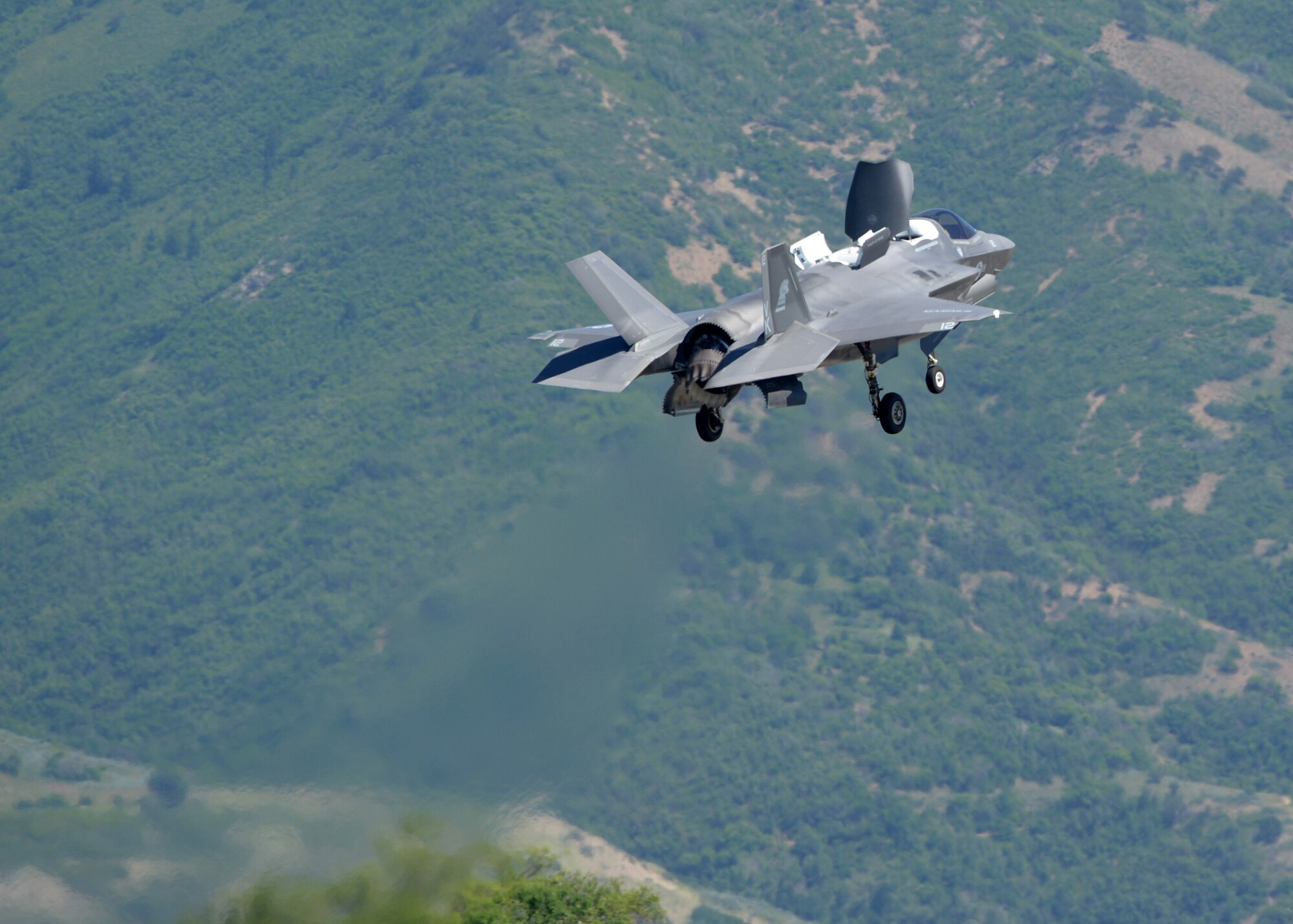 A Marine Corps F-35B Lightning II takes off at Hill Air Force Base, Utah, June 18, 2015. The aircraft underwent a functional check flight following modifications at the Ogden Air Logistics Complex. (U.S. Air Force photo/Alex R. Lloyd)