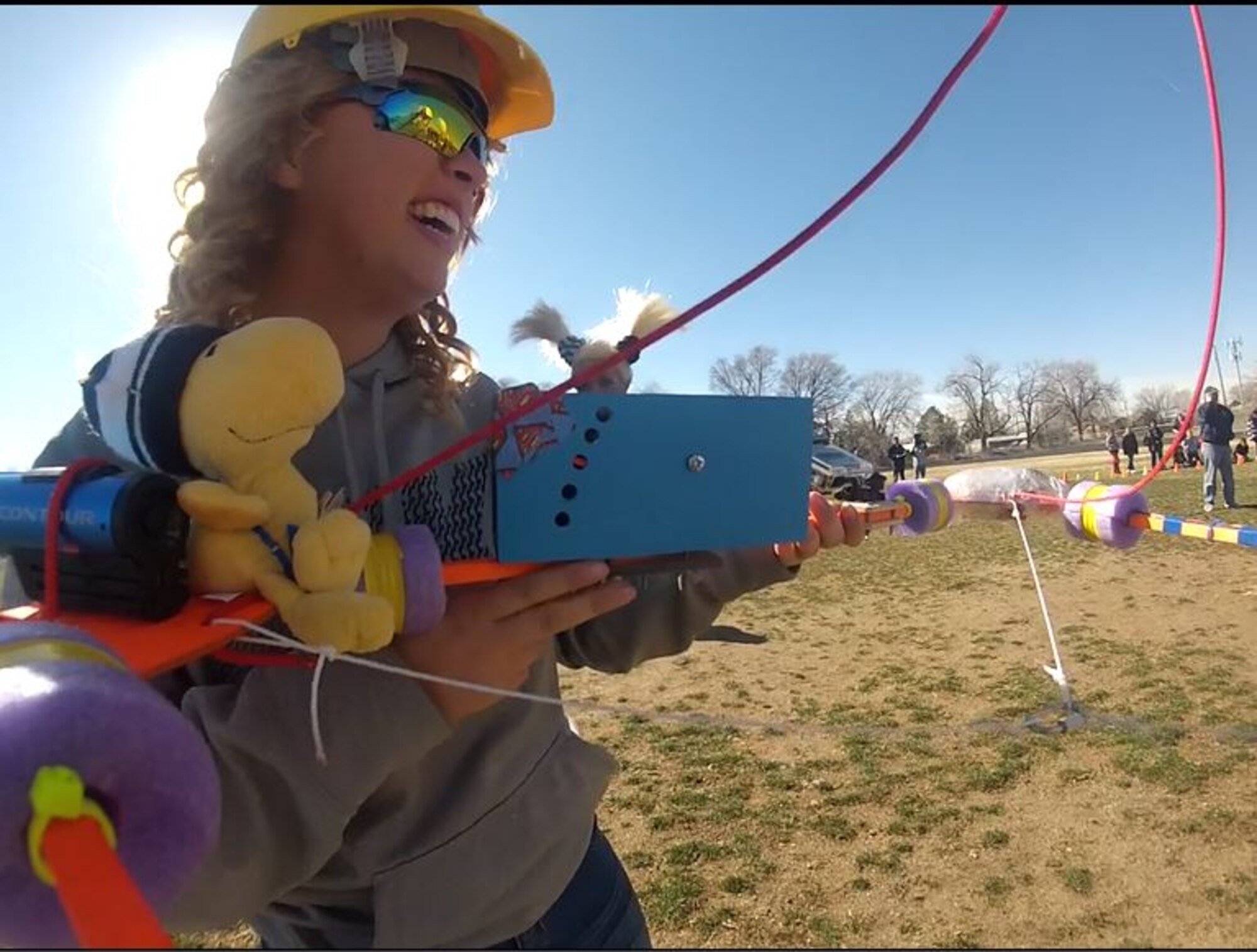 Air Force JROTC Cadet Lillie Brooks supports part of the balloon train during a recent launch of the unit’s high-altitude helium balloon. (Contributed/Cleared)