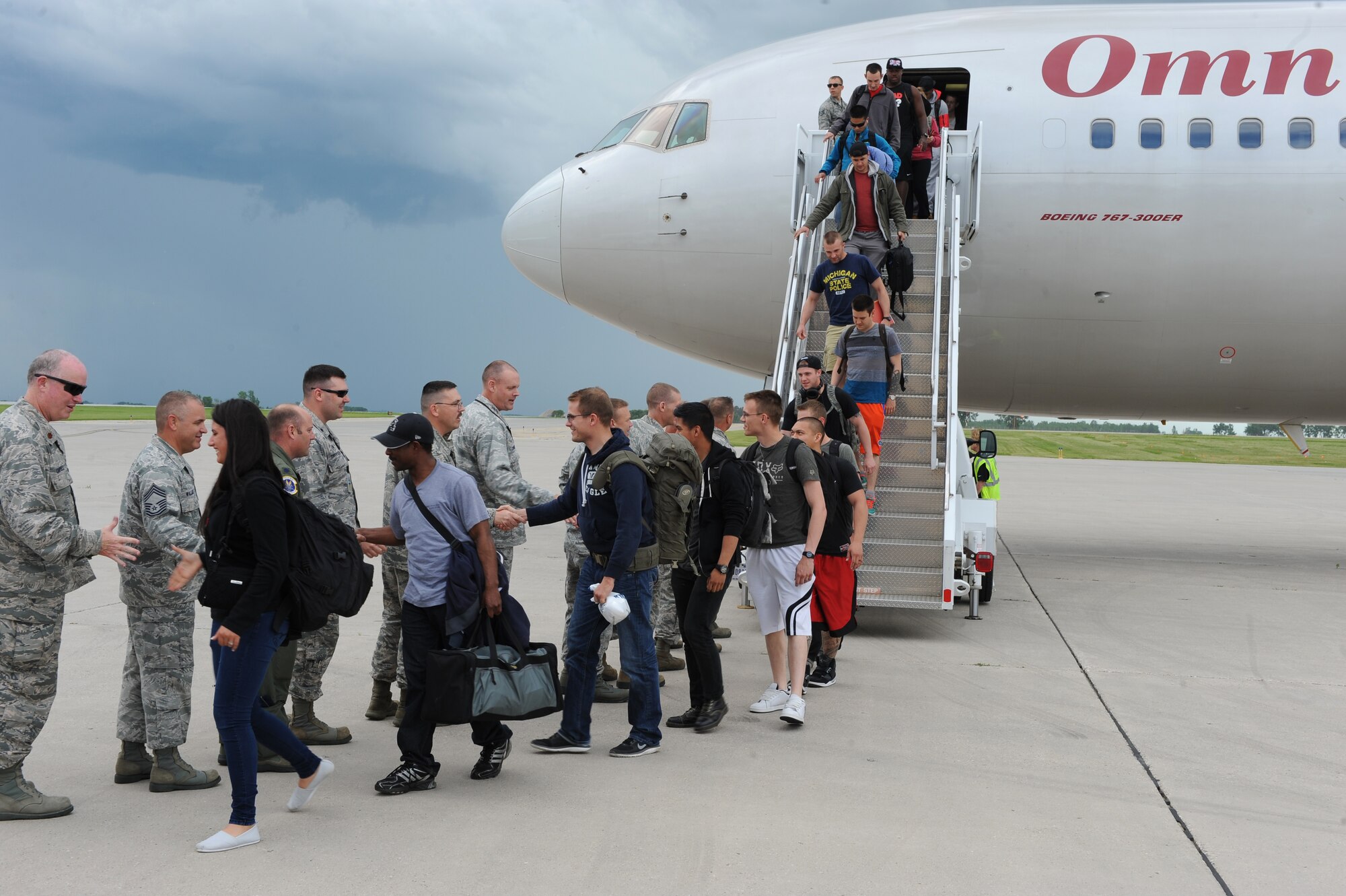 Airmen from Minot Air Force Base, N.D. return from training in Europe
Thursday, June 25, 2015. Team Minot Airmen participated in the BALTOPS
training exercise, which allowed U.S. forces to train with foreign European
allies. (U.S. Air Force photo / Senior Airman Kristoffer Kaubisch)
