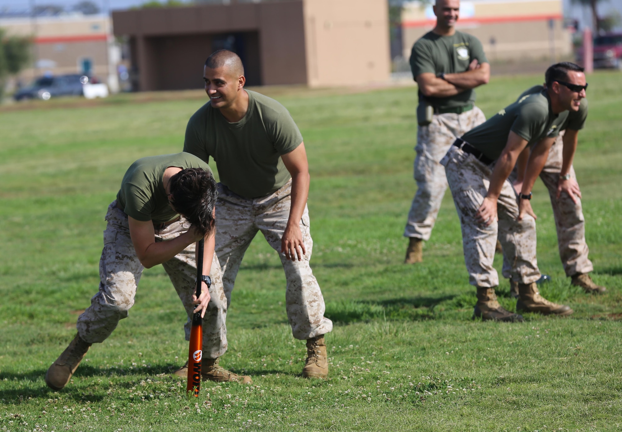 Marines with Marine Wing Support Squadron (MWSS) 373 participate in the “dizzy izzy” event during the MWSS-373 Field Meet aboard Marine Corps Air Station Miramar, California, June 26. The field meet commemorates the birthday of the unit. 