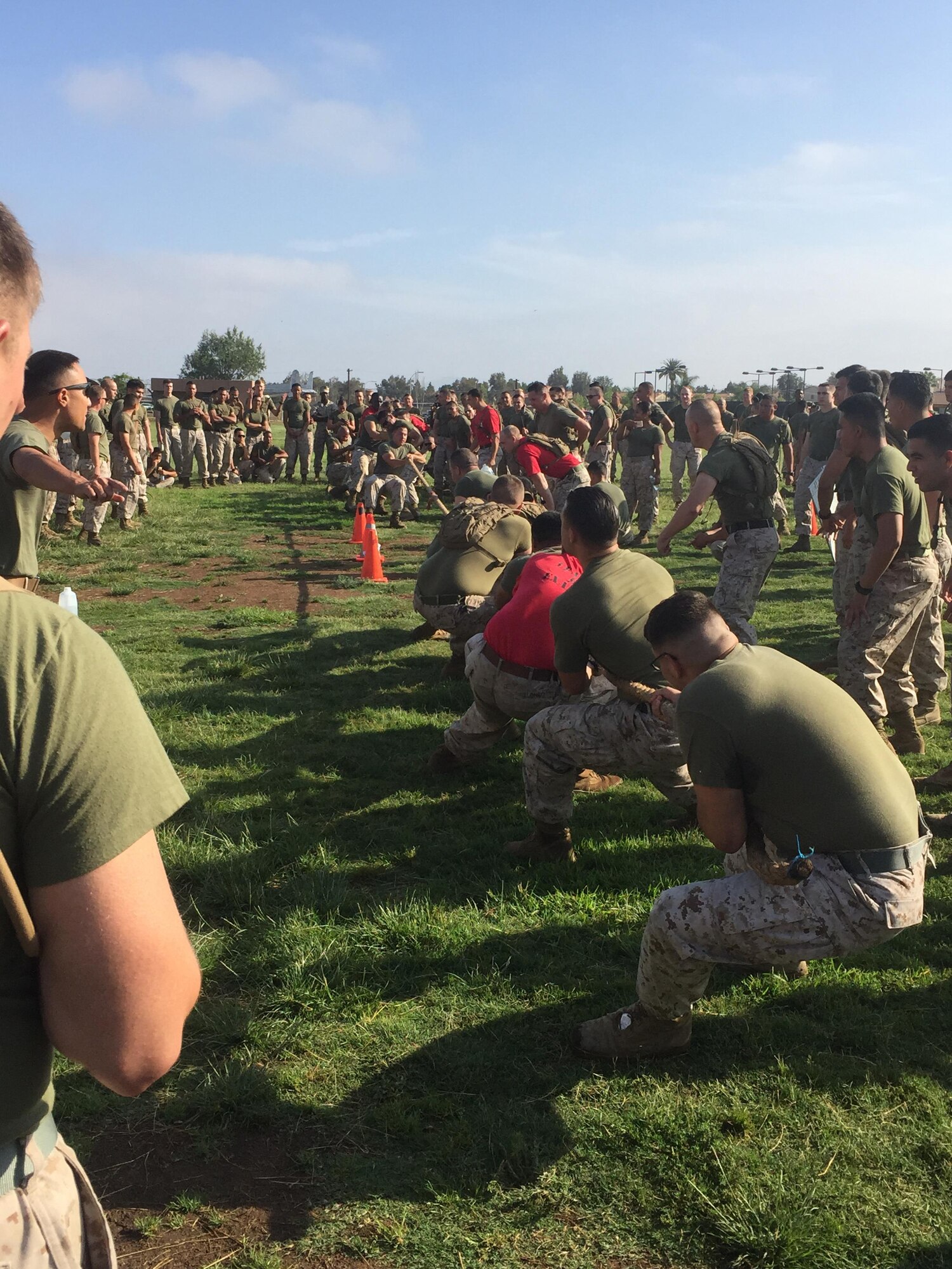 Marines with Marine Wing Support Squadron (MWSS) 373 participate in tug-of-war during the MWSS-373 Field Meet aboard Marine Corps Air Station Miramar, California, June 26. The field meet commemorates the birthday of the unit. 