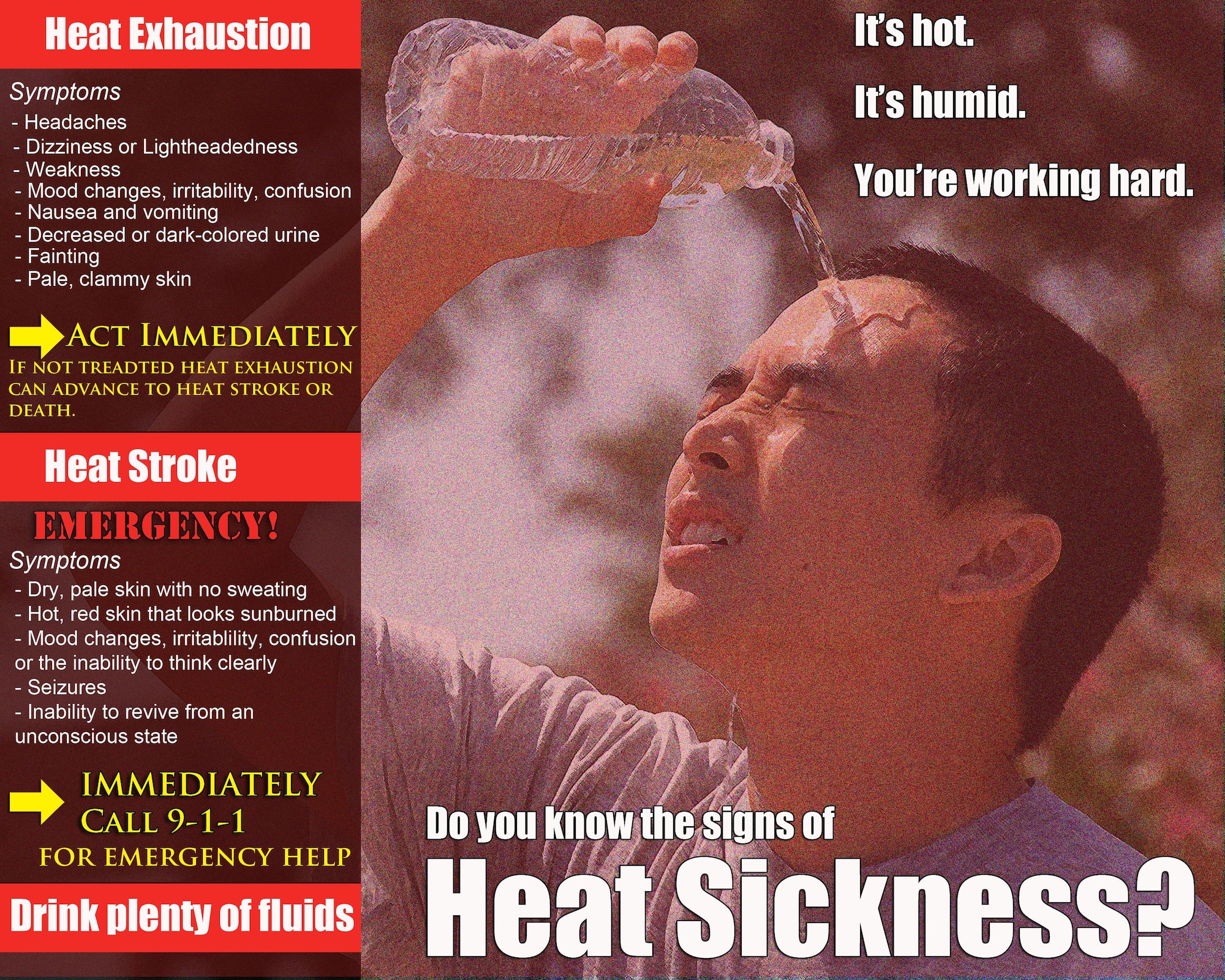 Heat sickness can be a real threat to service members, especially during the summer months. For those working on flightlines, the threat can be even stronger as the flightline can increase the temperatures exponentially. (U.S. Air Force graphic/Senior Airman Daniel Phelps)