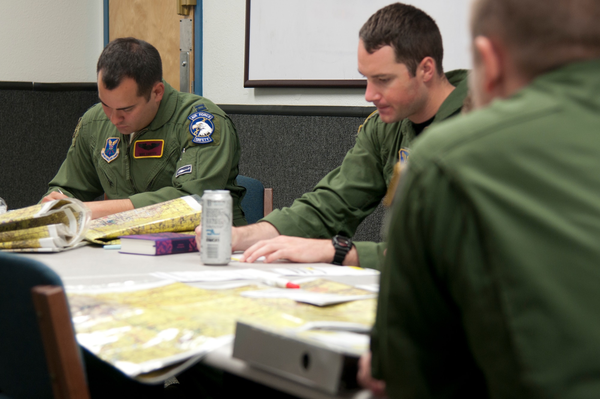 Capt. Michael Carter, 582nd Helicopter Group flight safety officer, fills out his Operational Risk Management forms prior to his flight. The ORM is a mandatory form that ensures the crew is prepared for a flight by having the crew conduct self-checks of their ability to perform the flight. (U.S. Air Force photo by Airman 1st Class Malcolm Mayfield)