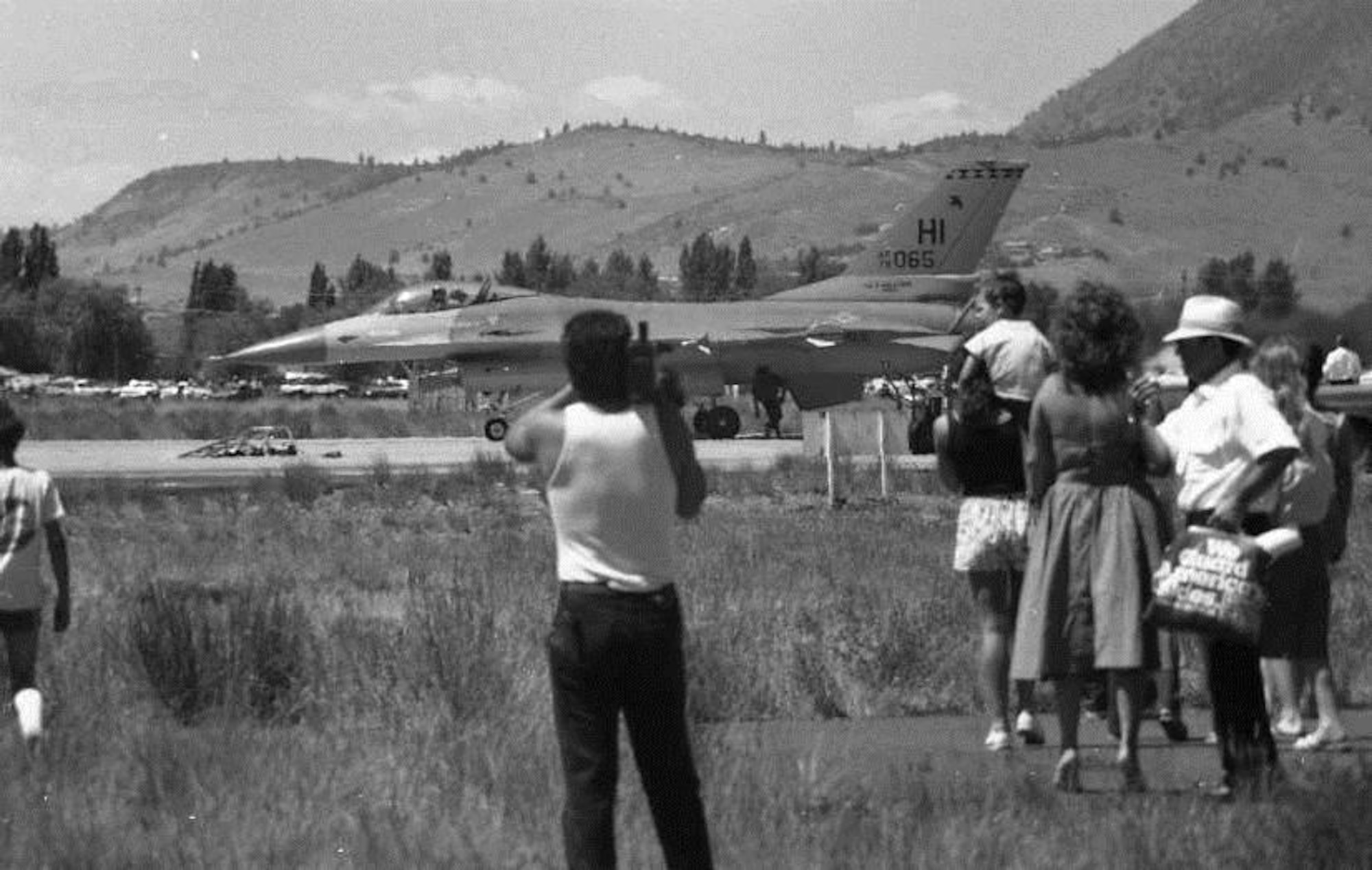 Members of the community get an up close and personal look at various aircraft at Kingsley Field, Ore. during the very first Sentry Eagle Open House June 19, 1986.  Sentry Eagle combines a multi-aircraft exercise with a base Open House for the public.  It has taken place for the most part every two years since 1986 and will happen again Aug. 1, 2015.  (U.S. Air National Guard file photo/released)