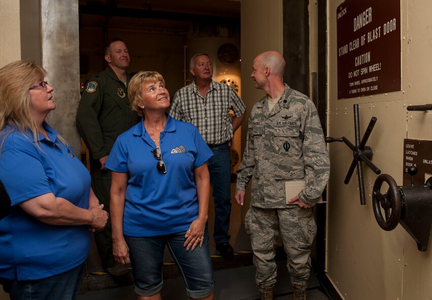 Civic leaders from the town of Mohall tour the underground portion of the Juliet 01 Missile Alert Facility near Minot Air Force Base, N.D., June 25, 2015. The tour was part of a civic outreach program created by the 91st Missile Wing to educate the residents of the towns near MAFs on the mission of the Airmen working there. (U.S. Air Force photo/Senior Airman Stephanie Morris)