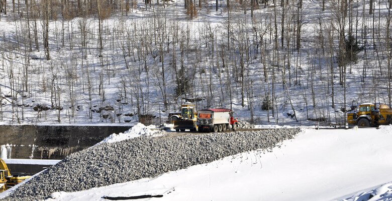 Site preparation for building the work platform has begun at East Branch Lake for construction of the $132.5-million Cutoff Wall Rehabilitation Project.