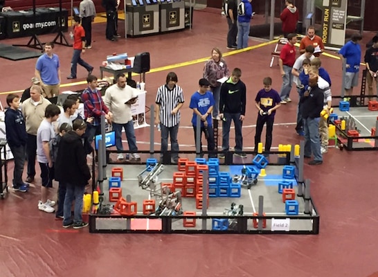 Louisville District engineers volunteered to serve as judges for the regional VEX Robotics competition in Owenton, Ky., in January.