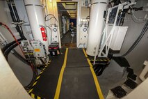 A catwalk leads to the launch capsule in the Oscar 1 missile alert facility near Mohall, N.D., Jan. 9, 2015. The capsule is suspended on a hydraulic system to protect the crew inside from any changes to the surrounding earth. (U.S. Air Force photo/Senior Airman Stephanie Morris)