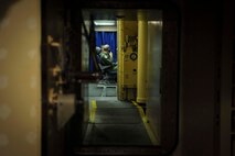 A catwalk leads to the launch capsule in the Oscar 1 missile alert facility near Mohall, N.D., Jan. 9, 2015. The capsule is suspended on a hydraulic system to protect the crew inside from any changes to the surrounding earth. (U.S. Air Force photo/Senior Airman Stephanie Morris)