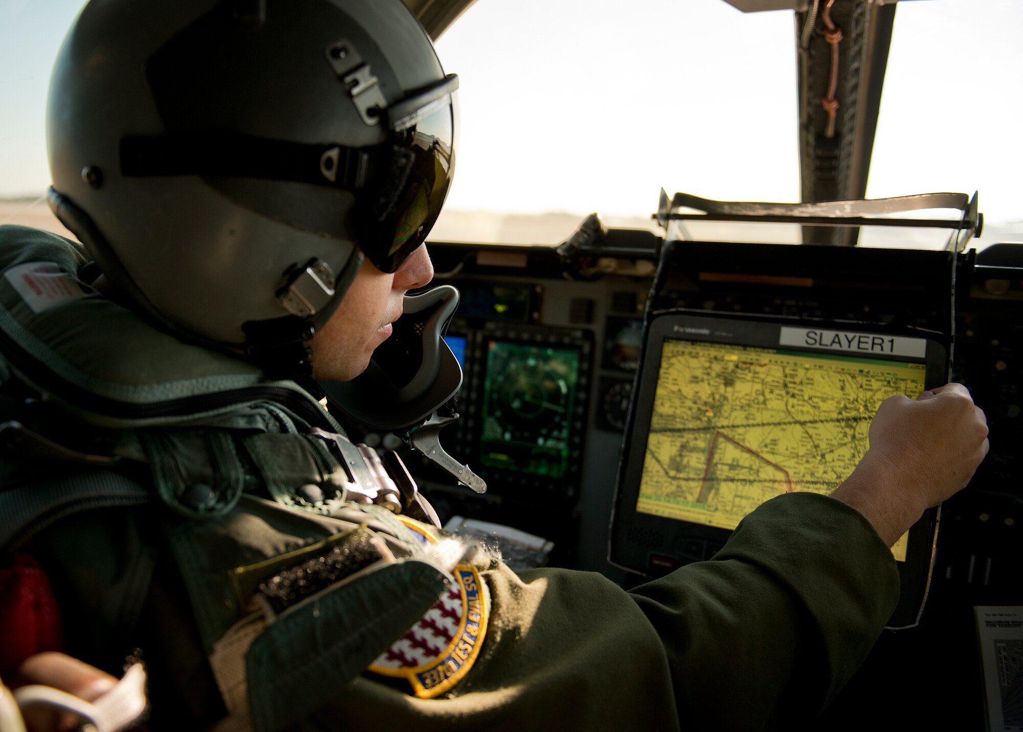 Maj. Dominic Ross, 337th Test and Evaluation Squadron, plots out the course for the B-1B Lancer flight prior to take off Feb. 20 at Eglin Air Force Base, Fla.   The 53rd Wing bomber from Dyess AFB, Texas was here for a few missions and to allow wing personnel an opportunity to see one of their geographically separated aircraft up close. (U.S. Air Force photo/Samuel King Jr.)