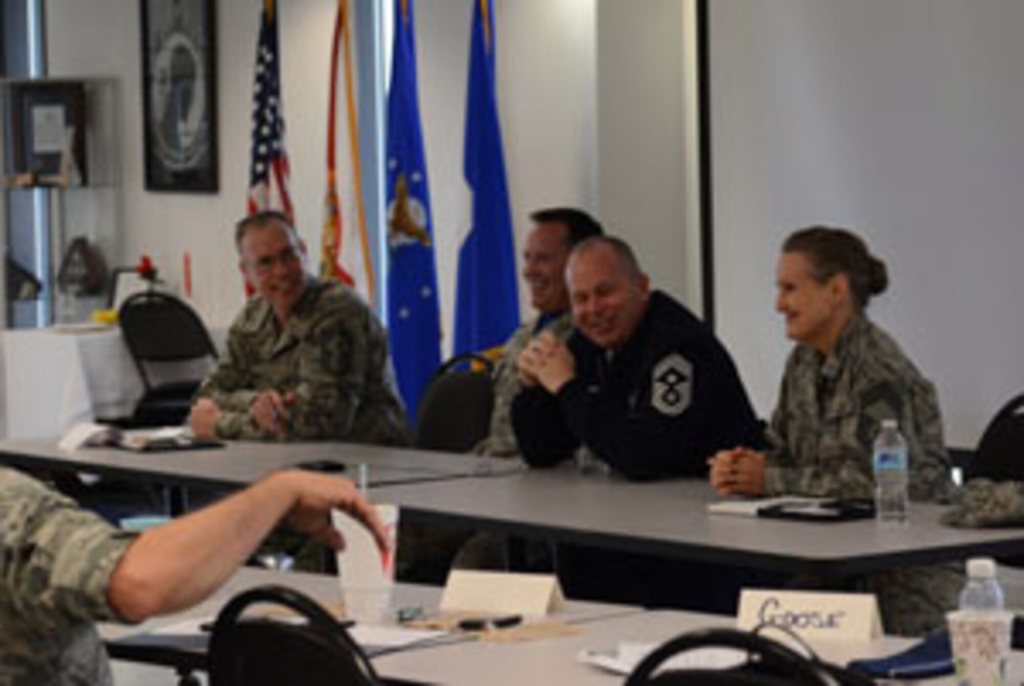 Florida Air National Guard senior leaders talk with Airmen during the Mini-Commanders Development Course at the 125th Fighter Wing, Feb. 28, 2015. Photo by Master Sgt. Jaclyn Lyons
