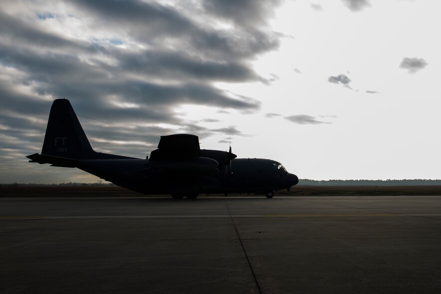 Aircraft 62-1863 ‘Iron Horse’, an HC-130P Combat King, taxis on the flightline before takeoff Mar. 3, 2015, at Moody Air Force Base, Ga. After 52 years of service, Iron Horse is taking its final flight before retiring to the “boneyard” in Davis-Monthan AFB, Ariz. (U.S. Air Force photo by Airman 1st Class Dillian Bamman/Released)