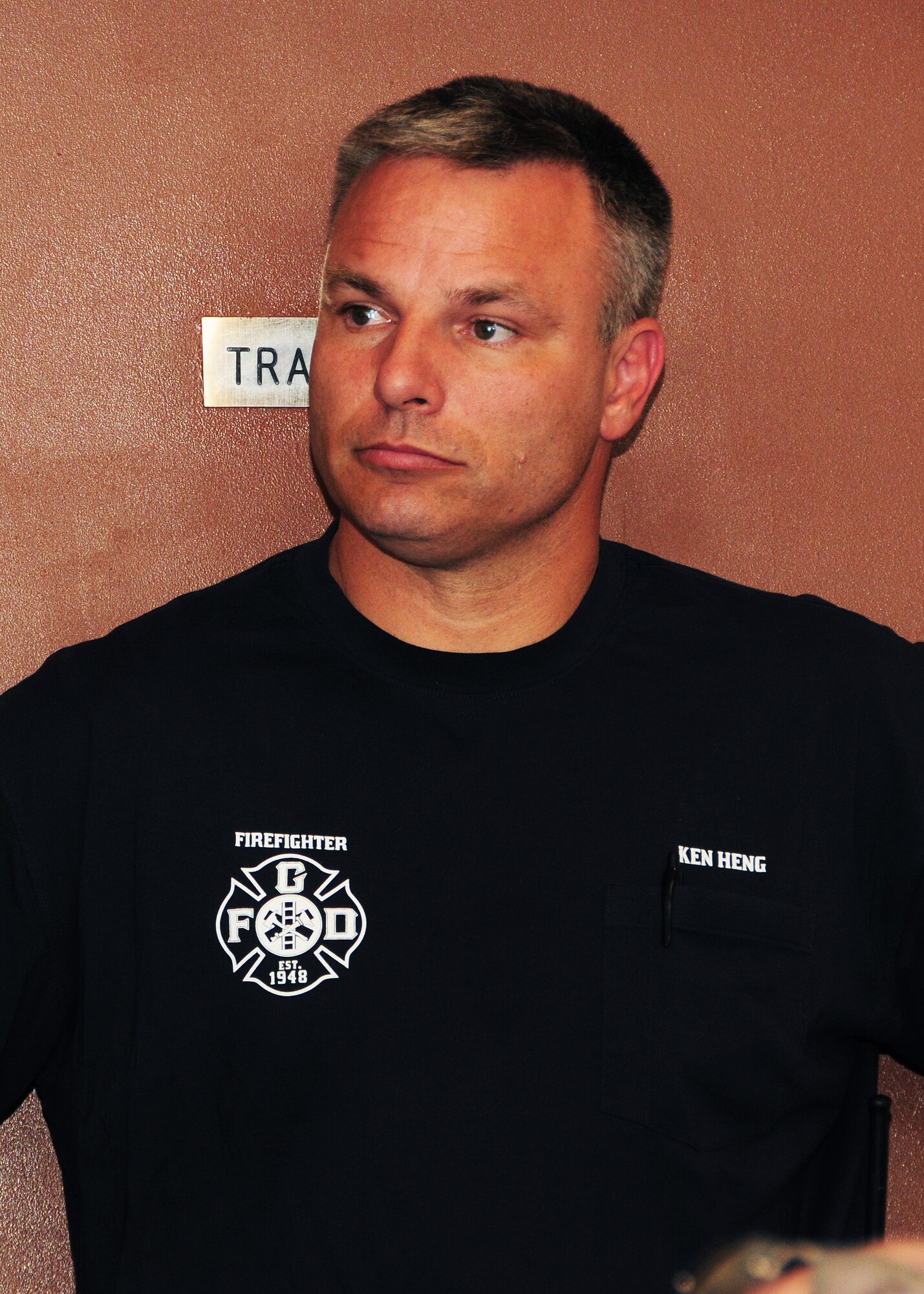 Mr. Kenneth Heng, Goodyear firefighter and 944th Medical Squadron reservist, listens closely to a power point presentation Feb. 26 as part of the F-35 training given to local departments in response to possible emergencies that may arise with the aircraft at Luke Air Force Base, Ariz. (U.S. Air Force photo taken by Tech. Sgt. Louis Vega Jr.)