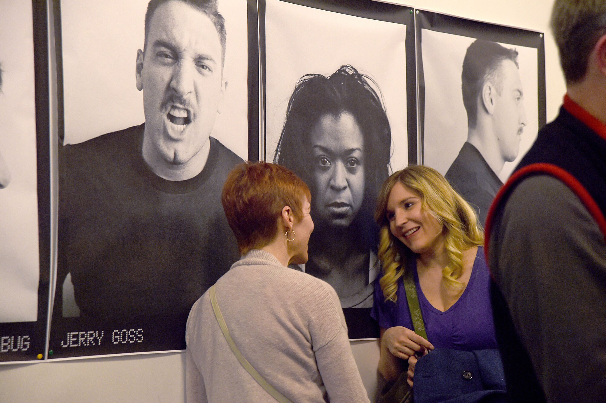 Spectators of the play “Bug” converse in the hallway Jan. 25, 2015, outside of the Cockroach Theatre in the Las Vegas Art District, Las Vegas. In the production, Air Force Capt. Ryan Hess plays the fictional character Jerry Goss, as a way to reach his childhood acting dreams. (U.S. Air Force photo by Tech. Sgt. Nadine Barclay)