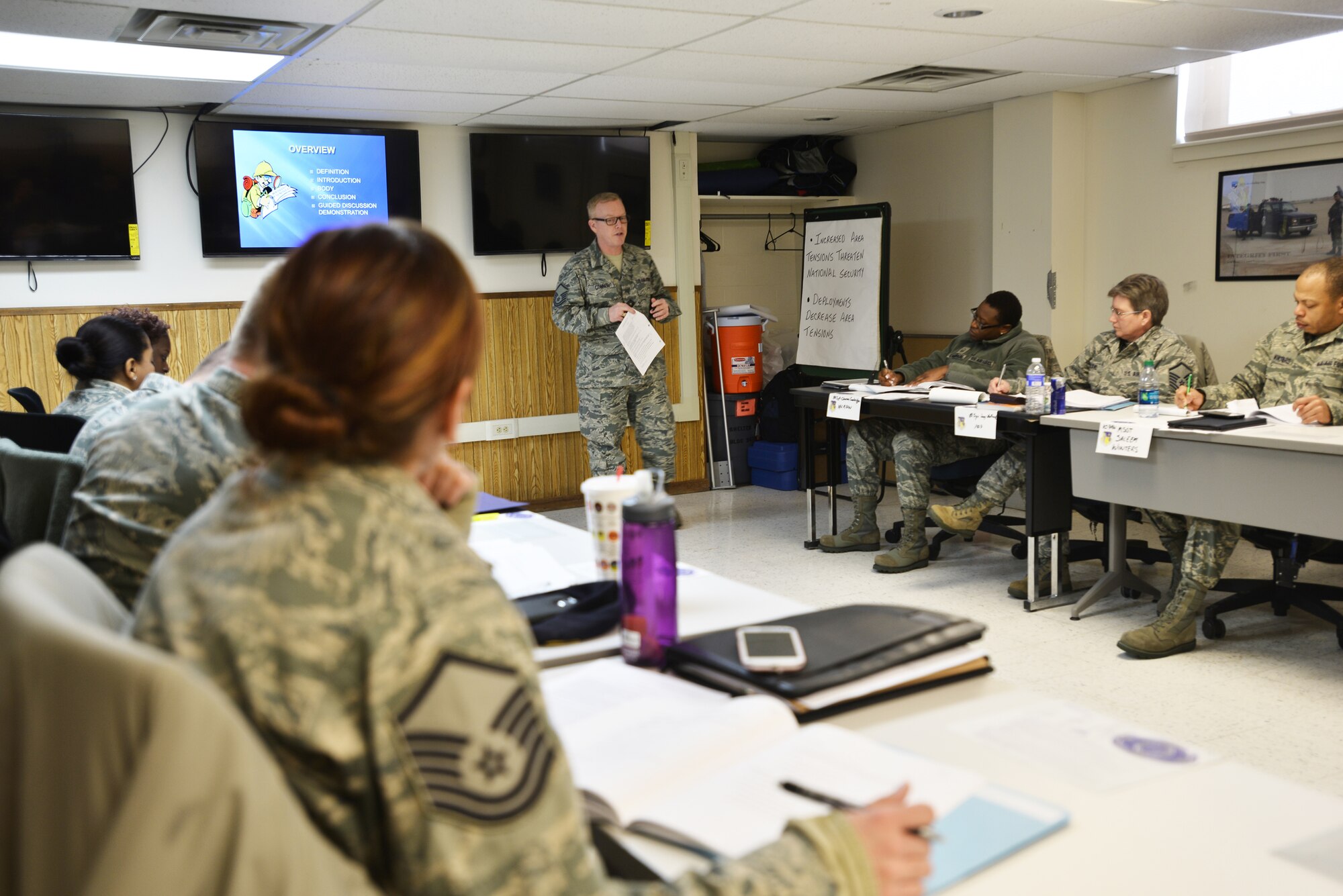 The 107th Airlift Wing hosted an Instructor Certification Program (ICP) here this past week with 16 New York Air National Guardsmen attending in order to become facilitators for Professional Military Education (PME) courses. Master Sgt. William Conner from Knoxville, Tennessee is one of the instructors for this course.  Mar. 3, 2015. (U.S. Air National Guard Photo/ Tech Sgt. Brandy Fowler)